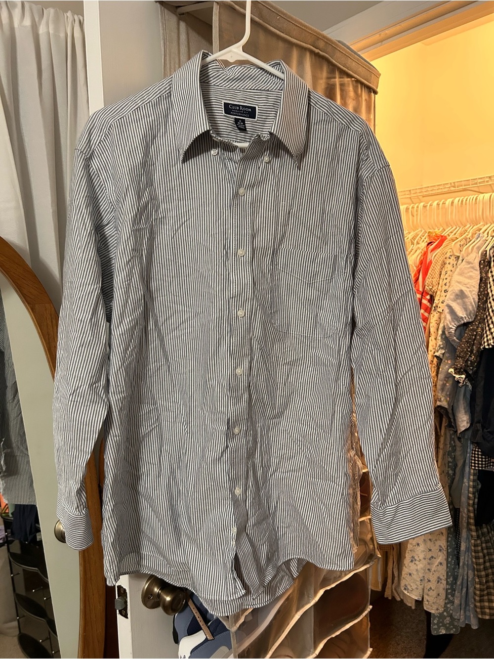 Club Room Classic Blue and White Pinstripe Button-Down Dress Shirt